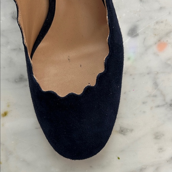 NWT Chloe Blue Suede Lauren Scallop Trim Block Heel Pumps Size 37 - Picture 8 of 12